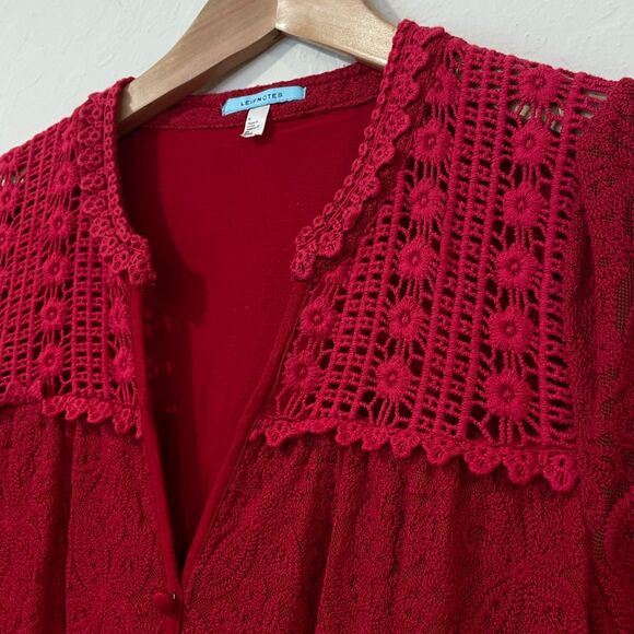 ~ Anthropologie Sm Leifnotes Field Day Dress Red Lace Stretch Mini Small Ruby ~ - Picture 3 of 12